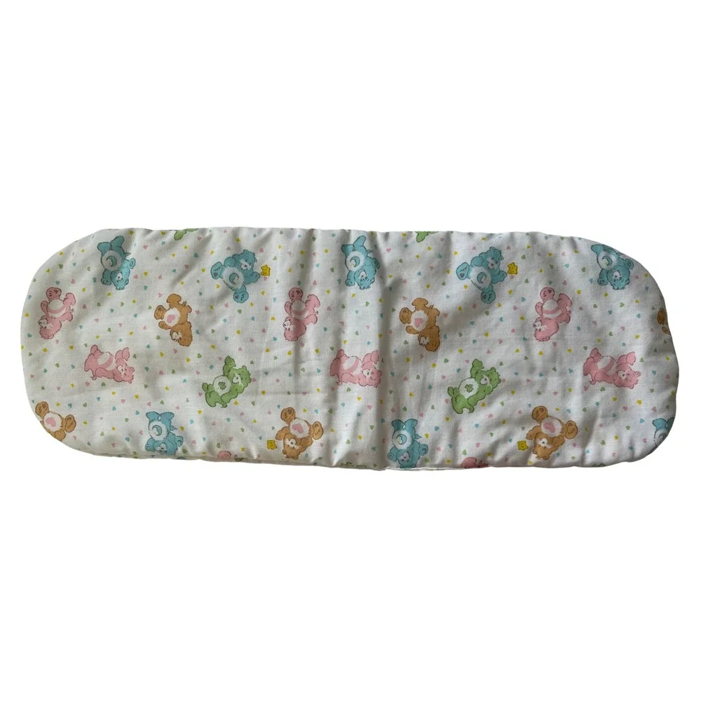 Vintage Care Bears Crib Pillow White Pastel Heart Print 80s Retro Nursery Decor